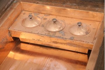 中古　高級品!　鉄刀木(タガヤサン)　内部銅製 美しい木目が魅力の関西火鉢(ローテーブル、長火鉢、座卓、リビングテーブル、囲炉裏)(R-048576)