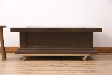 中古　高級品!　鉄刀木(タガヤサン)　内部銅製 美しい木目が魅力の関西火鉢(ローテーブル、長火鉢、座卓、リビングテーブル、囲炉裏)(R-048576)