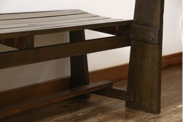 和製アンティーク　昭和初期　栓材　木の風合いが味わい深い大型のチャーチベンチ(木製ベンチ、長椅子、ベンチ)(R-048582)