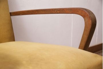 和製アンティーク　黄色いファブリックがレトロな1人掛けソファ(アームチェア、1Pソファ)(R-048587)