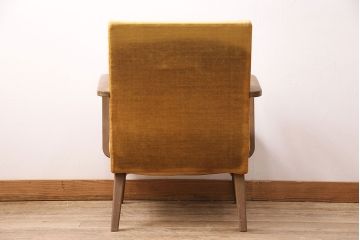 和製アンティーク　黄色いファブリックがレトロな1人掛けソファ(アームチェア、1Pソファ)(R-048587)