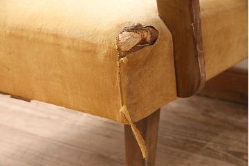 和製アンティーク　黄色いファブリックがレトロな1人掛けソファ(アームチェア、1Pソファ)(R-048588)