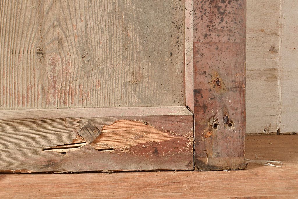 アンティーク建具　長い歳月を経た味わい深さが魅力のヒノキ材製蔵戸(玄関戸、引き戸、建具)(R-048591)