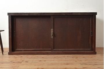 和製アンティーク　前面ヒノキ材　明治・大正期の水屋箪笥ローボード(収納箪笥、収納棚、戸棚)(R-048592)