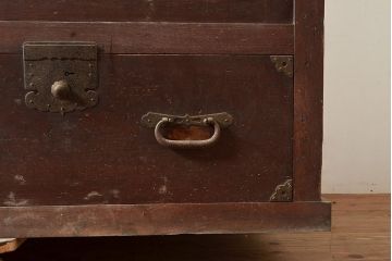 和製アンティーク　前面ヒノキ材　明治・大正期の水屋箪笥ローボード(収納箪笥、収納棚、戸棚)(R-048593)