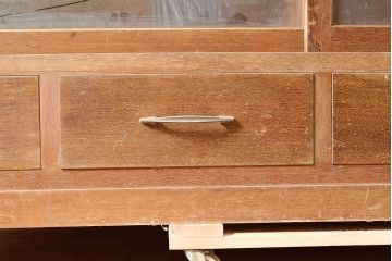 昭和レトロ　昭和中期　ラワン材　重ね戸棚(収納棚、戸棚、キャビネット)(R-048598)