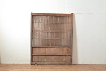 アンティーク建具　ヒノキ材・ケヤキ材　古民家スタイルにおすすめの格子蔵戸(引き戸、玄関戸)(R-048605)