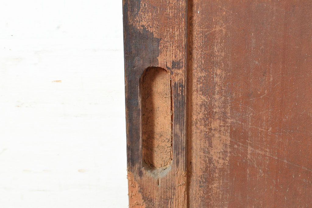 アンティーク建具　明治～大正期　ヒノキ材　どっしりとした佇まいが風格漂う格子蔵戸1枚　(R-048606)