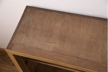 レトロ家具　タモ材合板　人気のモールガラス入り!昭和レトロな佇まいが魅力的な戸棚(サイドボード、ガラス戸棚、収納棚、食器棚)(R-048611)