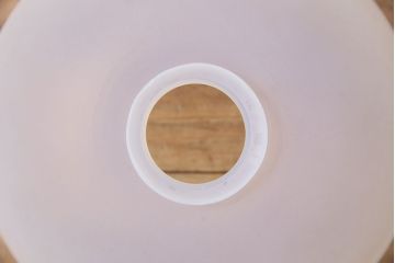 アンティーク照明　オパールガラス製　結霜模様のラインがお洒落なペンダントライト(天井照明、吊り下げ照明)(R-048615)