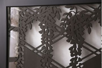 ラフジュ工房オリジナル　小粋な和の風情を感じる透かし彫りのガラス入り板戸2枚セット(仕切り戸、引き戸、建具)(R-048616)