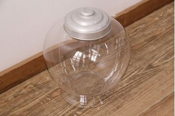 アンティーク雑貨　丸いフォルムがレトロで可愛らしい地球瓶(ガラス瓶、ガラスビン、キャニスター)(R-048629)