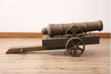 古い　島津家紋入り　大砲(オブジェ、砲台付き)(R-048633)