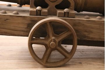 古い　島津家紋入り　大砲(オブジェ、砲台付き)(R-048633)