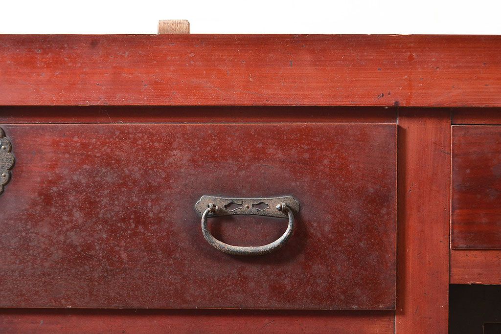 和製アンティーク　ヒノキ材・ケヤキ材　収納力抜群!漆の赤みがかった色味が魅力の重ね収納箪笥(夜具箪笥、布団箪笥、水屋箪笥)(R-048650)