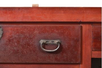 和製アンティーク　ヒノキ材・ケヤキ材　収納力抜群!漆の赤みがかった色味が魅力の重ね収納箪笥(夜具箪笥、布団箪笥、水屋箪笥)(R-048650)