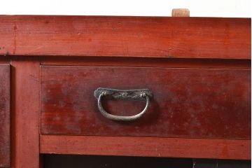 和製アンティーク　ヒノキ材・ケヤキ材　収納力抜群!漆の赤みがかった色味が魅力の重ね収納箪笥(夜具箪笥、布団箪笥、水屋箪笥)(R-048650)