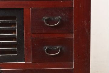 和製アンティーク　ヒノキ材・ケヤキ材　収納力抜群!漆の赤みがかった色味が魅力の重ね収納箪笥(夜具箪笥、布団箪笥、水屋箪笥)(R-048650)