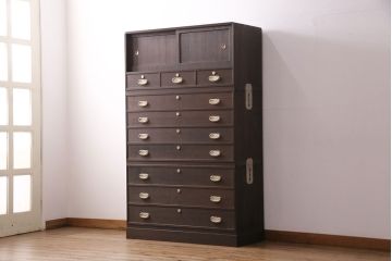 中古　シックな佇まいが魅力!上質な和の空間を演出する加茂総桐箪笥(定価約100万円)(総桐たんす、和タンス、引き出し、衣装箪笥)(R-048662)