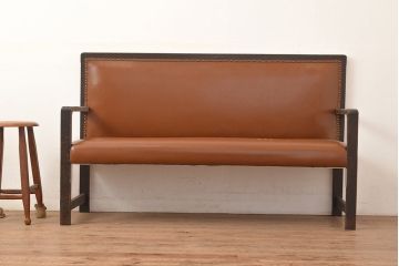 アンティーク家具　ナラ材　昭和レトロな佇まいが魅力のベンチ(長椅子、2人掛けソファ)(R-048664)