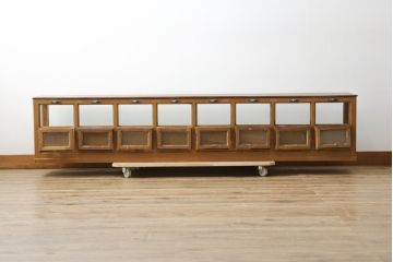 和製アンティーク　ペイント仕上げ限定　レトロな珍しい横長型の卓上ガラスケース(ショーケース、陳列棚)(R-048669)