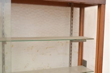 和製アンティーク　人気の薄型!　モザイクガラスがおしゃれなガラスケース(ショーケース、陳列棚)(R-048670)