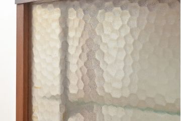 和製アンティーク　人気の薄型!　モザイクガラスがおしゃれなガラスケース(ショーケース、陳列棚)(R-048670)