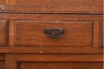 和製アンティーク　昭和中期　前面・主要部ナラ材　重ね戸棚(収納棚、食器棚、キャビネット)(R-048671)