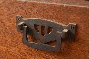 和製アンティーク　昭和中期　前面・主要部ナラ材　重ね戸棚(収納棚、食器棚、キャビネット)(R-048671)