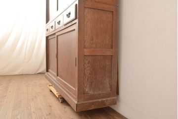 和製アンティーク　昭和中期　前面・主要部ナラ材　重ね戸棚(収納棚、食器棚、キャビネット)(R-048671)