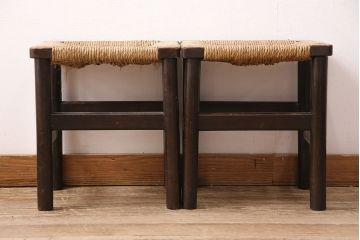 ヴィンテージ家具　松本民芸家具　初期モデル　ラッシ座面がおしゃれなスツール2脚セット(チェア、椅子、ビンテージ)(R-048680)