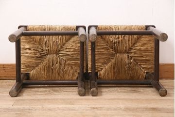 ヴィンテージ家具　松本民芸家具　初期モデル　ラッシ座面がおしゃれなスツール2脚セット(チェア、椅子、ビンテージ)(R-048680)