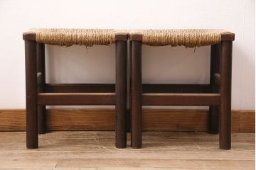 ヴィンテージ家具　松本民芸家具　初期モデル　ラッシ座面がおしゃれなスツール2脚セット(チェア、椅子、ビンテージ)(R-048681)