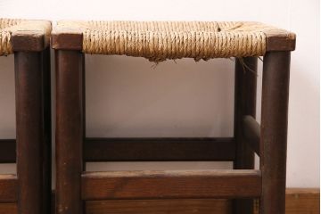 ヴィンテージ家具　松本民芸家具　初期モデル　ラッシ座面がおしゃれなスツール2脚セット(チェア、椅子、ビンテージ、バラ売り可能)(R-048685)