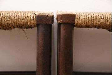 ヴィンテージ家具　松本民芸家具　初期モデル　ラッシ座面がおしゃれなスツール2脚セット(チェア、椅子、ビンテージ、バラ売り可能)(R-048685)
