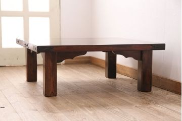 中古　伝統民芸家具　岩谷堂箪笥　大胆な杢目と上品な意匠が目を惹くケヤキ材製の座卓(ローテーブル)(R-048698)