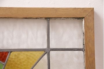 【簡易リペア限定品】イギリスアンティーク　おしゃれなステンドグラス入り!お部屋のアクセントになるフィックス窓(明り取り、明かり取り、はめ殺し窓、英国、建具)(R-048704)