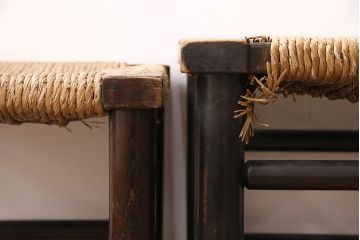 ヴィンテージ　松本民芸家具　初期モデル　ラッシ座面がおしゃれなスツール大小2脚セット(チェア、椅子、ビンテージ)(R-048708)