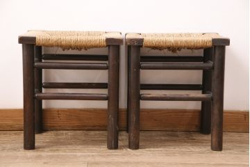 ヴィンテージ　松本民芸家具　ラッシ座面がおしゃれなスツール2脚セット(チェア、椅子、ビンテージ)(R-048711)