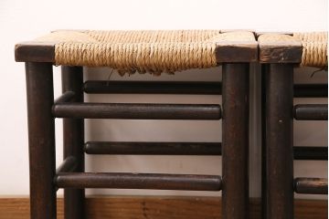 ヴィンテージ　松本民芸家具　ラッシ座面がおしゃれなスツール2脚セット(チェア、椅子、ビンテージ)(R-048711)
