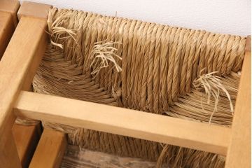 【簡易リペア限定品】ヴィンテージ　松本民芸家具　初期モデル　ラッシ座面がおしゃれ!素朴な木肌が味わい深いスツール2脚セット(チェア、椅子、イス、ビンテージ、バラ売り可能)(R-048716)