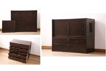 和製アンティーク 品のある佇まいが魅力的なケヤキ材製の帳場箪笥(時代箪笥、整理箪笥)(R-048722)