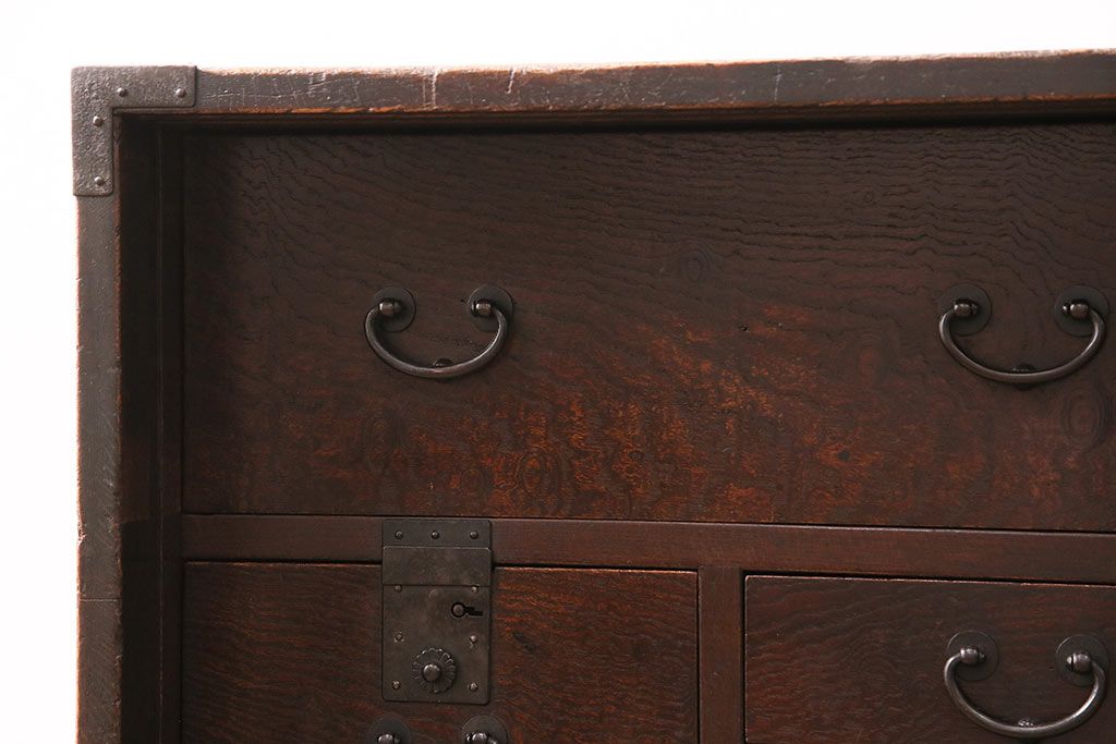 和製アンティーク 品のある佇まいが魅力的なケヤキ材製の帳場箪笥(時代箪笥、整理箪笥)(R-048722)