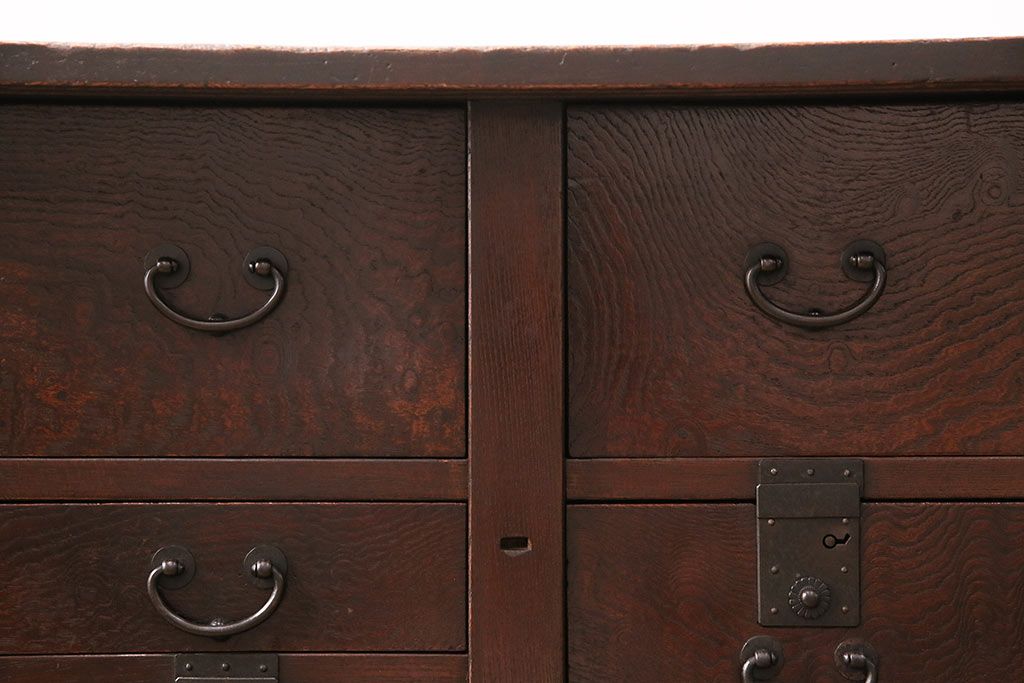 和製アンティーク 品のある佇まいが魅力的なケヤキ材製の帳場箪笥(時代箪笥、整理箪笥)(R-048722)