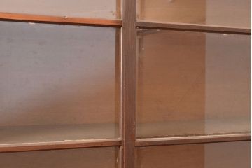 和製アンティーク　前面栗材・ヒノキ材　一本物　レトロなガラス戸棚(収納棚、キャビネット)(R-048729)