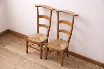 イギリスアンティーク　ビーチ材　編み座面のフレンチチャーチチェア2脚セット(椅子、ダイニングチェア)(R-048744)
