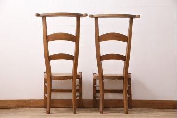 イギリスアンティーク　ビーチ材　編み座面のフレンチチャーチチェア2脚セット(椅子、ダイニングチェア)(R-048744)