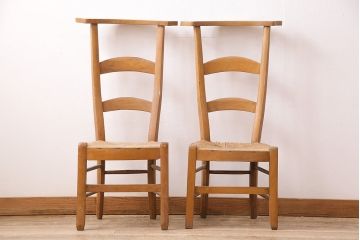 イギリスアンティーク　ビーチ材　編み座面のフレンチチャーチチェア2脚セット(椅子、ダイニングチェア)(R-048744)