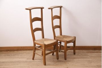 イギリスアンティーク　ビーチ材　編み座面のフレンチチャーチチェア2脚セット(椅子、ダイニングチェア)(R-048744)