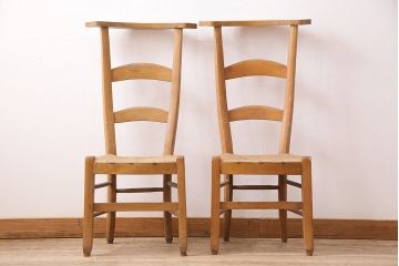 イギリスアンティーク　ビーチ材　編み座面のフレンチチャーチチェア2脚セット(椅子、ダイニングチェア)(R-048745)